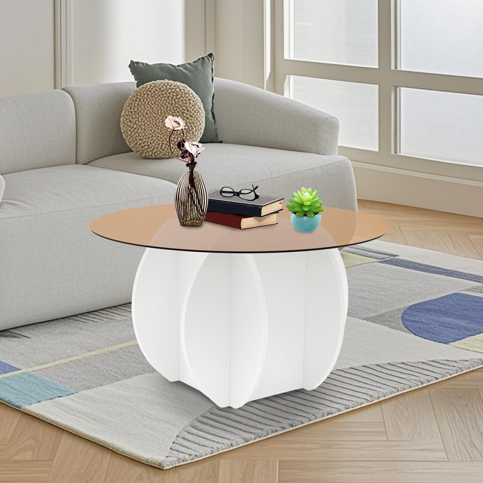 Modern Round Coffee Table 27.6 - Book Weight Glass บทวิจารณ์และราคา