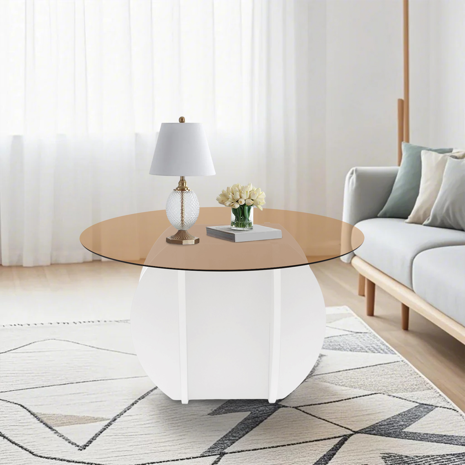 Modern Round Coffee Table 27.6 - Book Weight Glass บทวิจารณ์และราคา