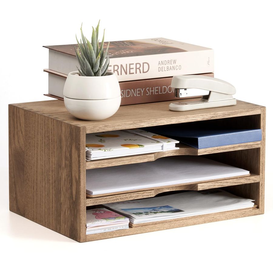 Wooden Desktop Organizer Paper - Magazine Holder Rack บทวิจารณ์และราคา