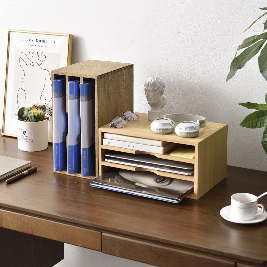 Wooden Desktop Organizer Paper - Magazine Holder Rack บทวิจารณ์และราคา